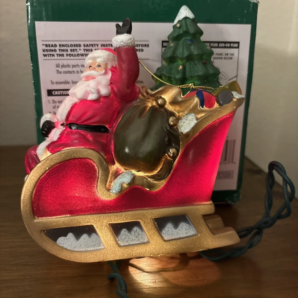 Kurt S. Adler Santa Sleigh and Reindeer Christmas Plastic String Lights with Box